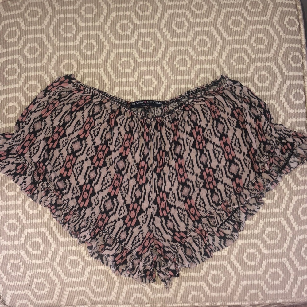 Brandy Melville pink and black soft flowy shorts